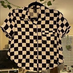 Checkered Button Up Crop Top